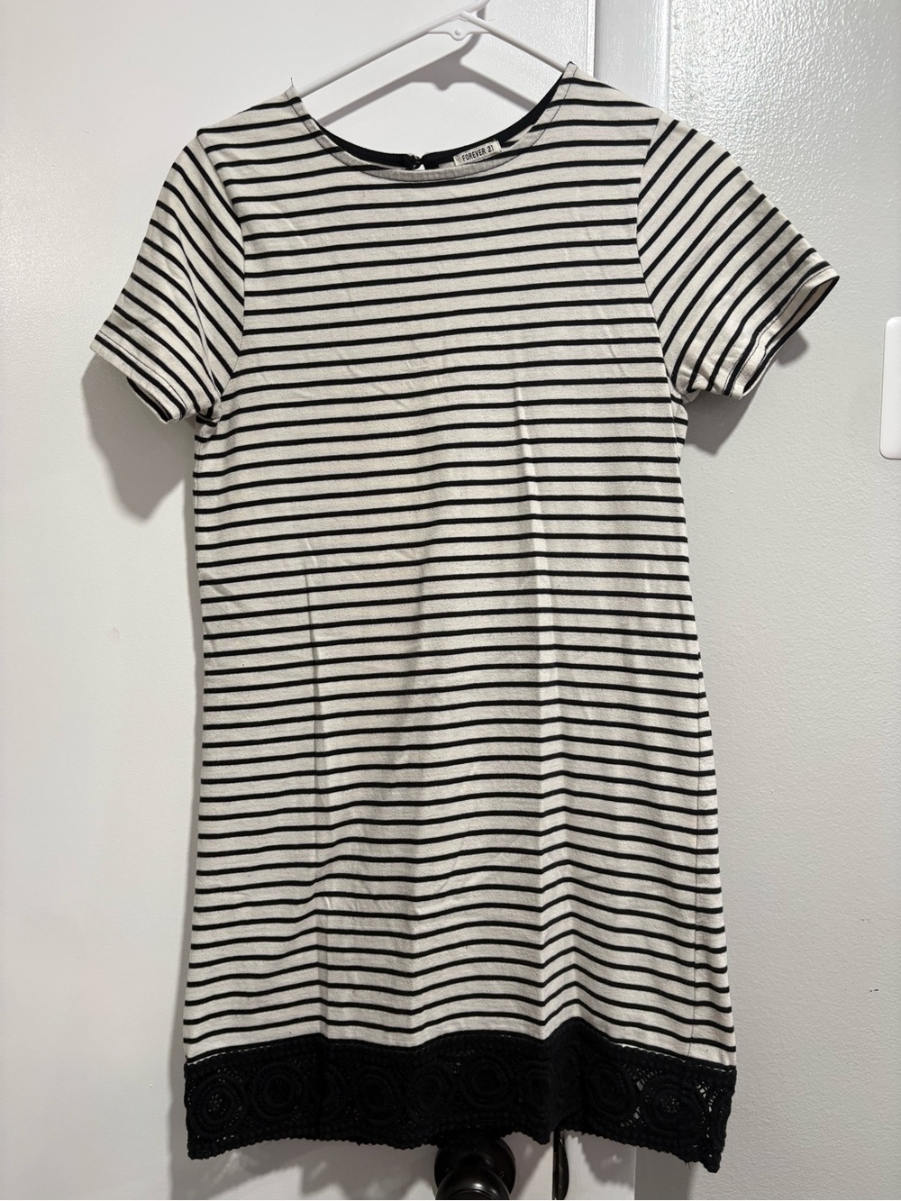 Forever 21 Black and White Striped Maxi Dress with Lace Hem